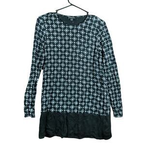 Pure Jill Womens Blouse Black White Argyle Diamond Peplum Tunic Stretch XS